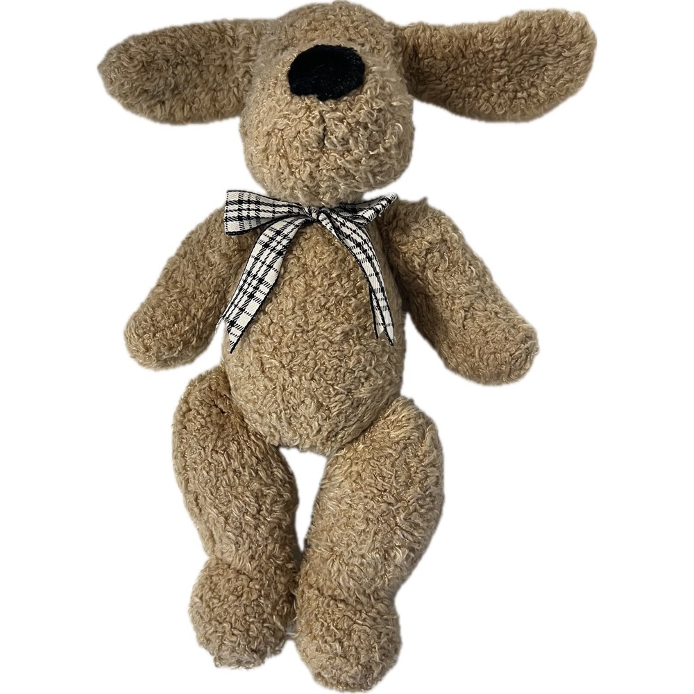 Chosun Tan Dog Plush Black White Plaid Bow Scruffy Shaggy 12" Stuffed Animal Toy - Picture 3 of 12